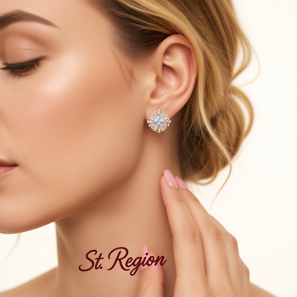 Crystal and Cubic Zirconia Halo Stud Earrings, stud earrings for women, botanical inspired, styled look