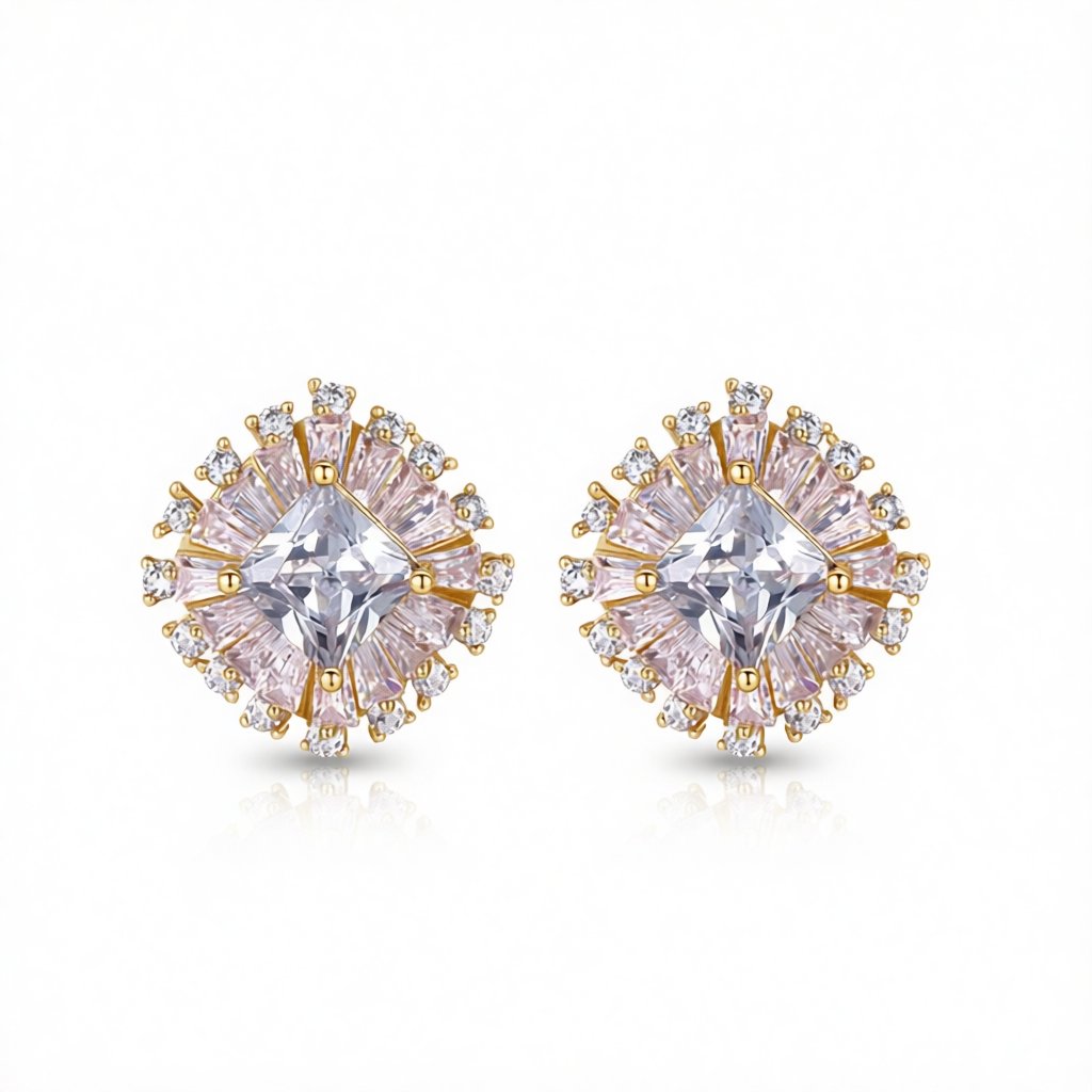 Crystal and Cubic Zirconia Halo Stud Earrings, stud earrings for women, botanical inspired, side view