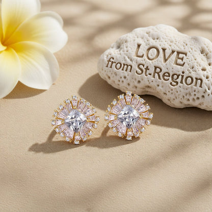 Crystal and Cubic Zirconia Halo Stud Earrings, stud earrings for women, botanical inspired, lifestyle look