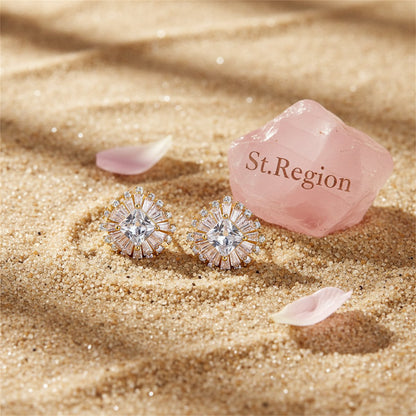 Crystal and Cubic Zirconia Halo Stud Earrings, stud earrings for women, botanical inspired, detail close-up