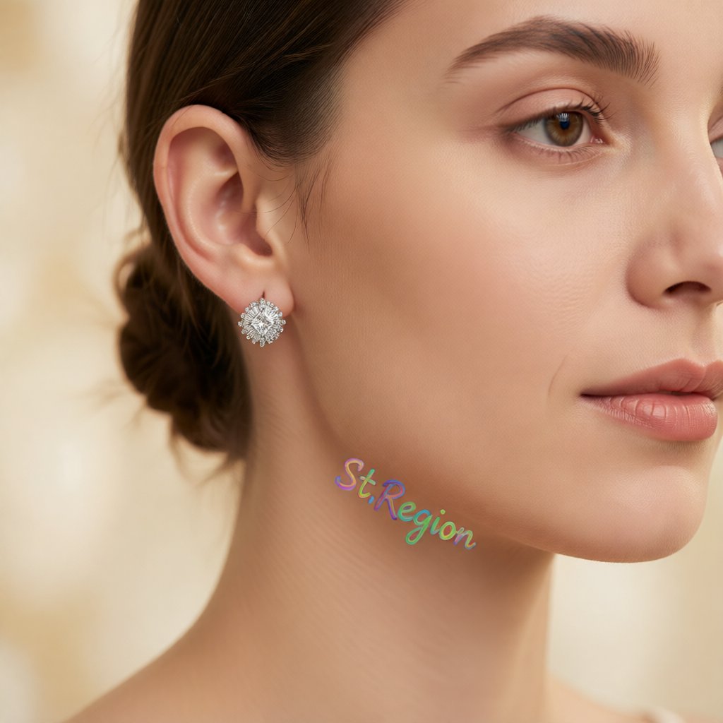 Crystal and Cubic Zirconia Silver-Plated Hola Stud Earrings, silver stud earrings for women, botanical inspired, styled look
