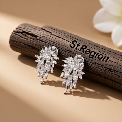 Crystal and Cubic Zirconia Cluster Stud Earrings, stud earrings for women, everyday style, front view