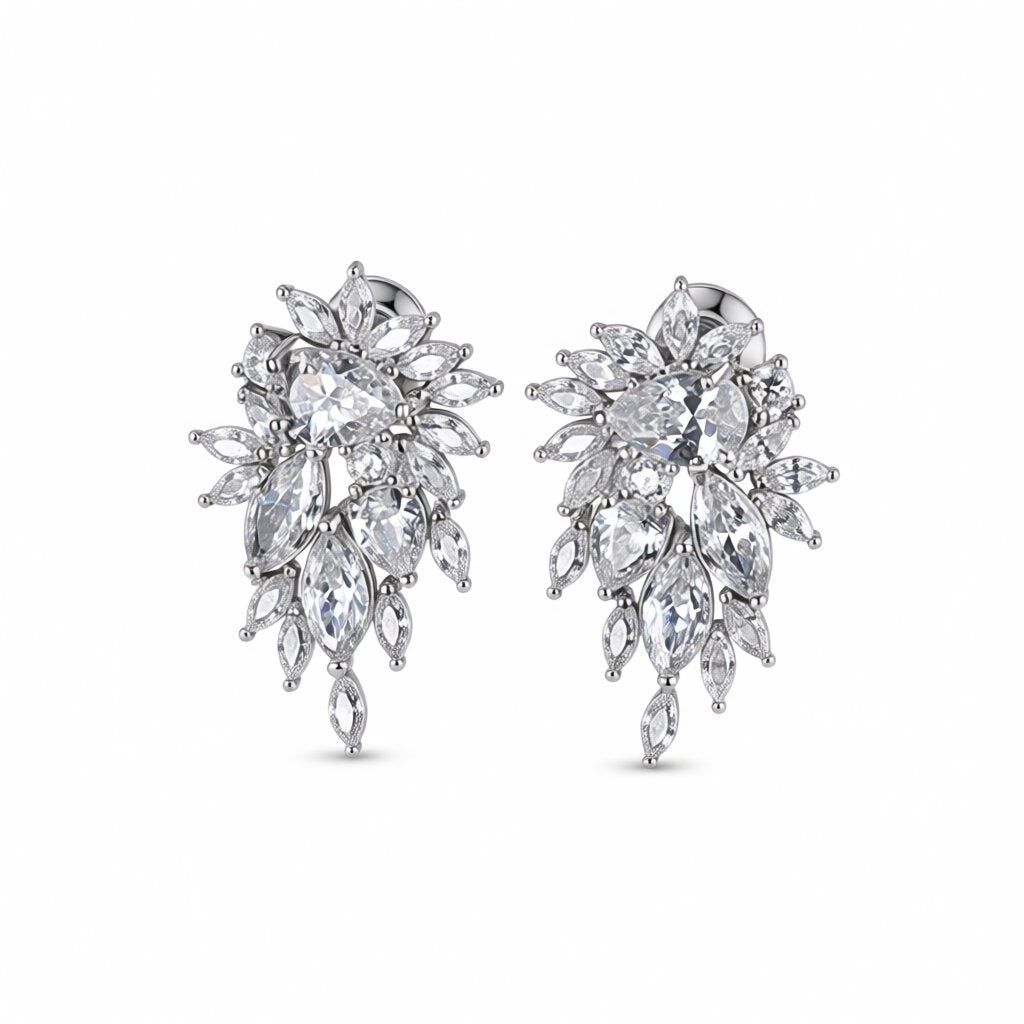 Crystal and Cubic Zirconia Cluster Stud Earrings, stud earrings for women, everyday style, side view