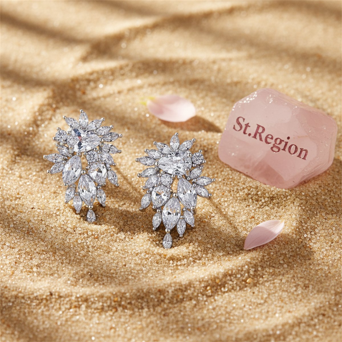 Crystal and Cubic Zirconia Cluster Stud Earrings, stud earrings for women, everyday style, detail close-up