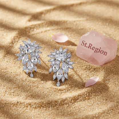 Crystal and Cubic Zirconia Cluster Stud Earrings, stud earrings for women, everyday style, detail close-up
