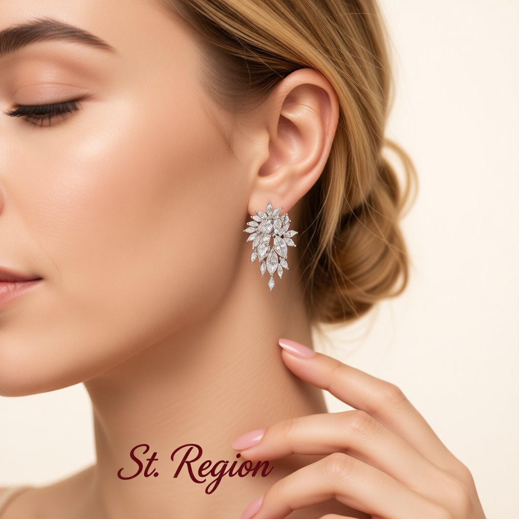 Crystal and Cubic Zirconia Cluster Stud Earrings, stud earrings for women, everyday style, styled look