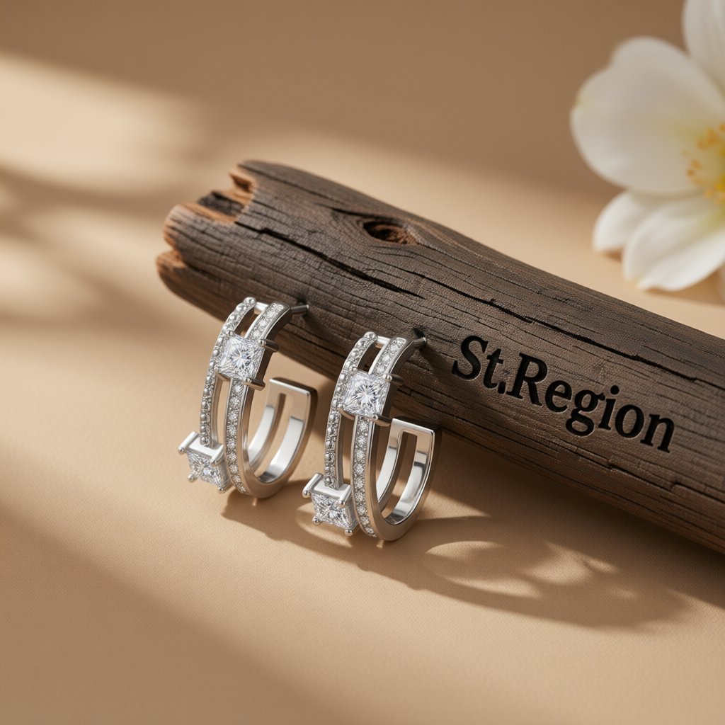 Crystal and Cubic Zirconia Huggie Earrings, huggie earrings, everyday style, front view