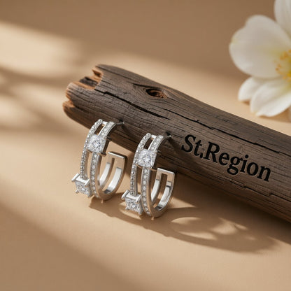 Crystal and Cubic Zirconia Huggie Earrings, huggie earrings, everyday style, front view
