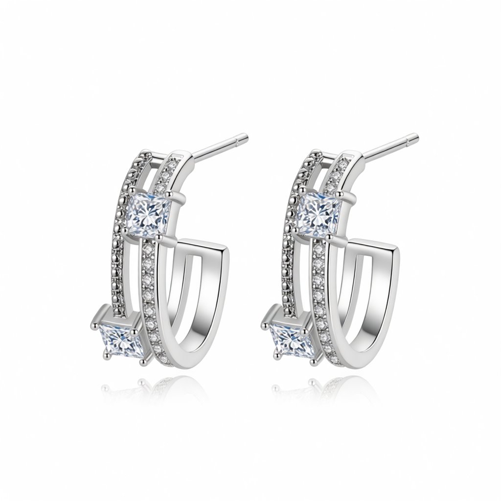 Crystal and Cubic Zirconia Huggie Earrings, huggie earrings, everyday style, side view