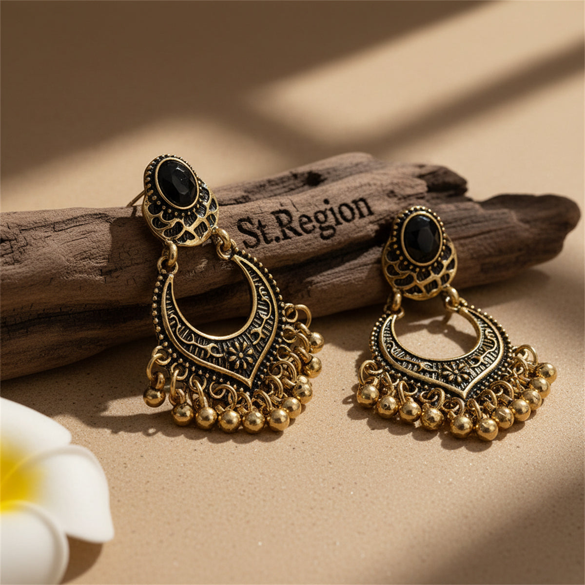 18K Gold-Plated & Black Resin Bell-Tassel Drop Earrings - Street Region