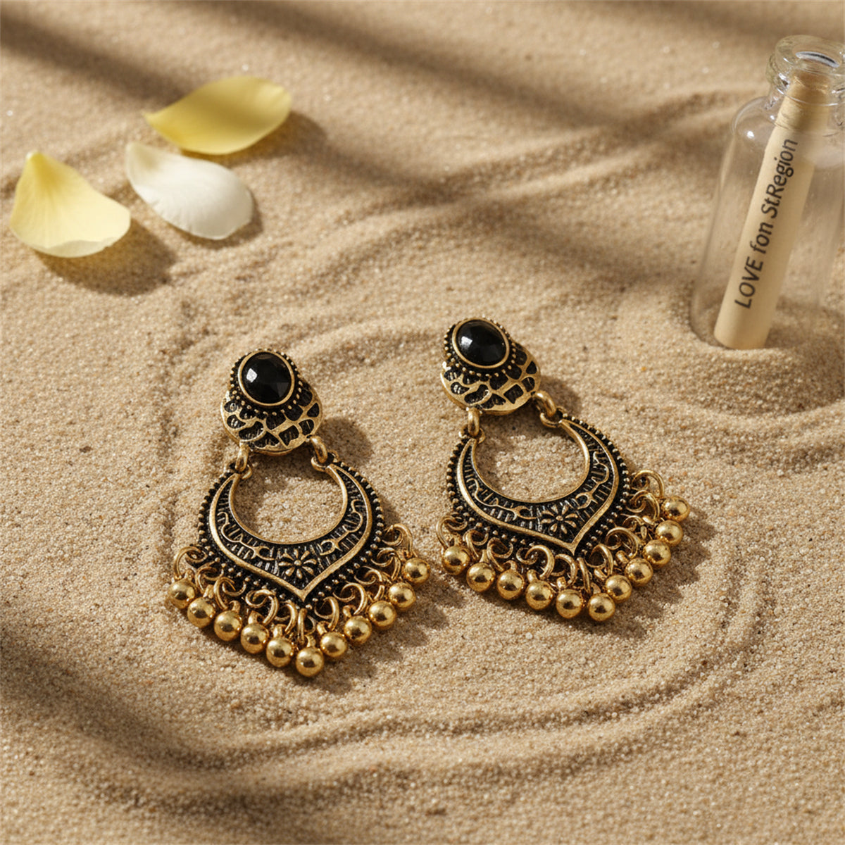 18K Gold-Plated & Black Resin Bell-Tassel Drop Earrings - Street Region