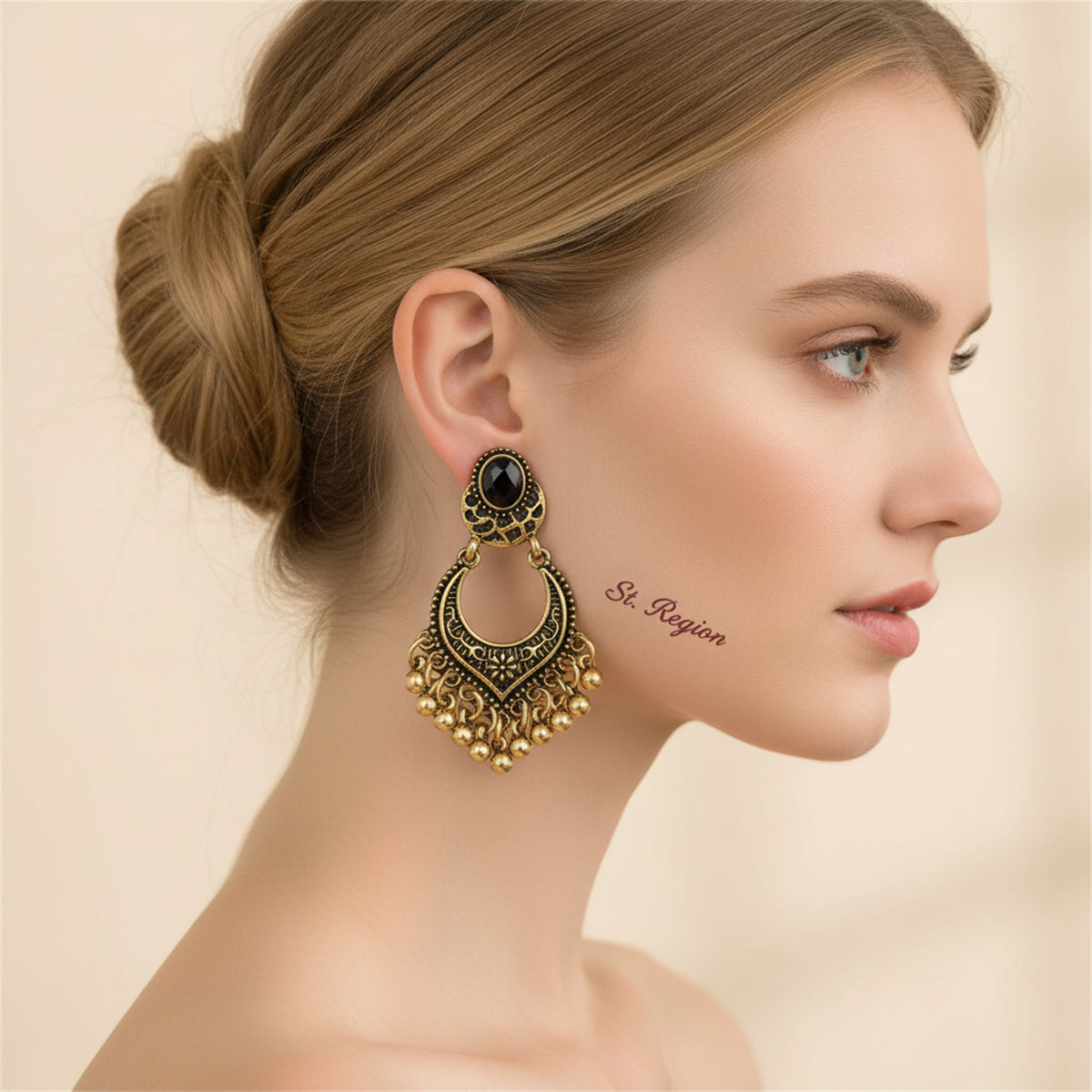 18K Gold-Plated & Black Resin Bell-Tassel Drop Earrings - Street Region