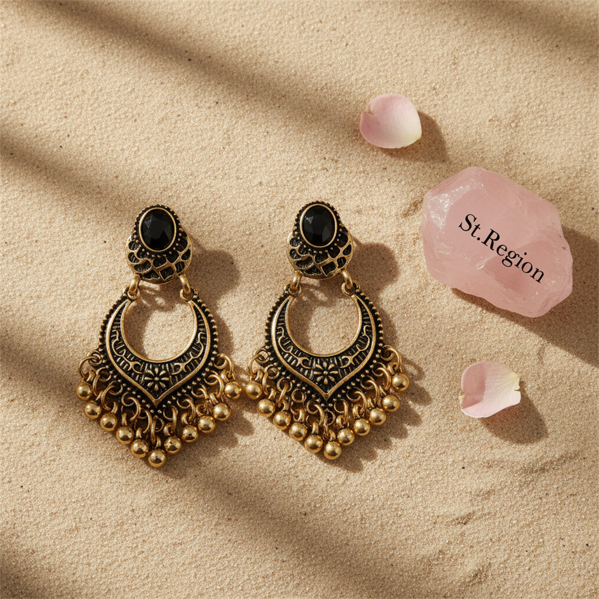 18K Gold-Plated & Black Resin Bell-Tassel Drop Earrings - Street Region