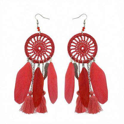 Red and Silver-Plated Wing Dreamcatcher Drop Earrings, silver drop earrings for women, everyday style, side view