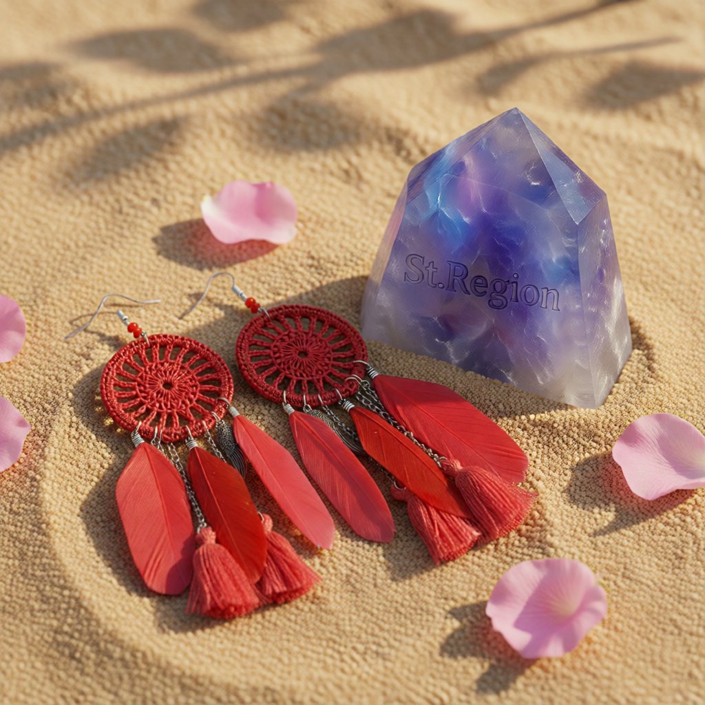 Red and Silver-Plated Wing Dreamcatcher Drop Earrings, silver drop earrings for women, everyday style, detail close-up