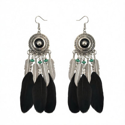 Black Feather and Silver-Plated Drop Earring, silver drop earrings for women, botanical inspired, side view