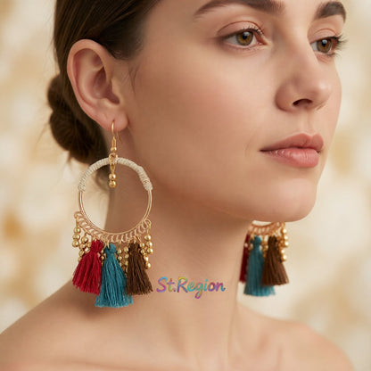 18K Gold-Plated Beaded Tassel-Accent Drop Earrings, gold drop earrings for women, botanical inspired, styled look