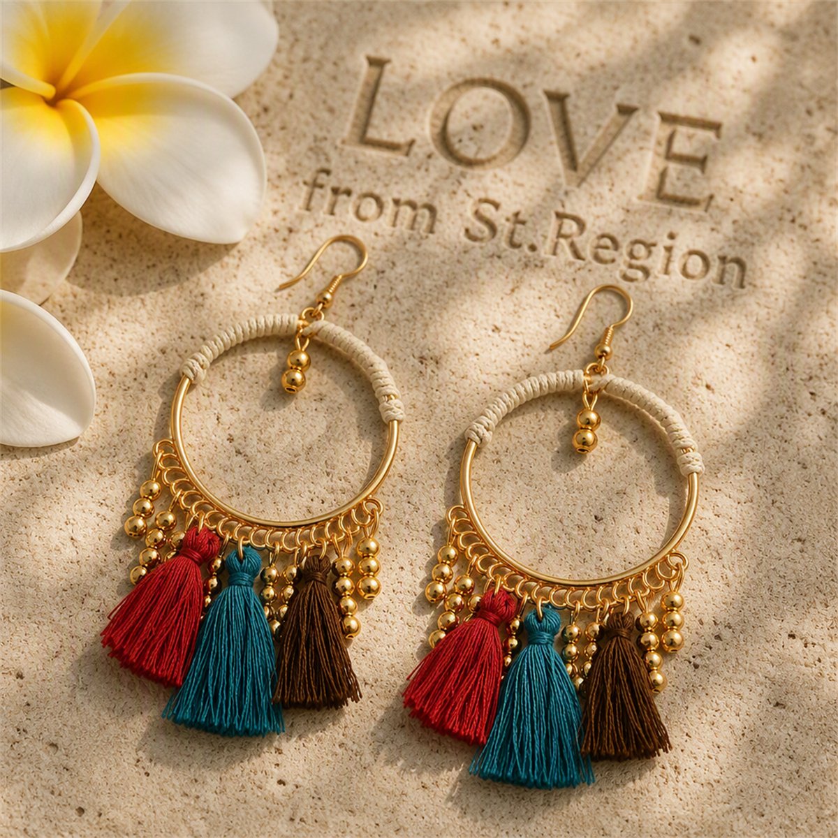 18K Gold-Plated Beaded Tassel-Accent Drop Earrings, gold drop earrings for women, botanical inspired, lifestyle look