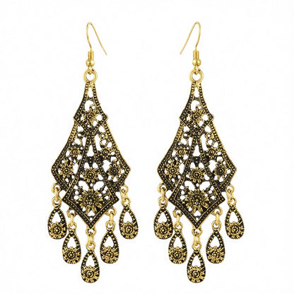 18K Gold-Plated Engraving Hollow Drop Earrings, gold drop earrings for women, botanical inspired, side view