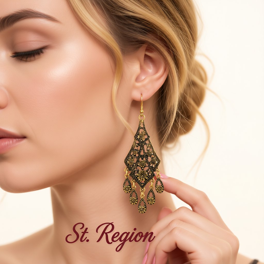 18K Gold-Plated Engraving Hollow Drop Earrings, gold drop earrings for women, botanical inspired, styled look