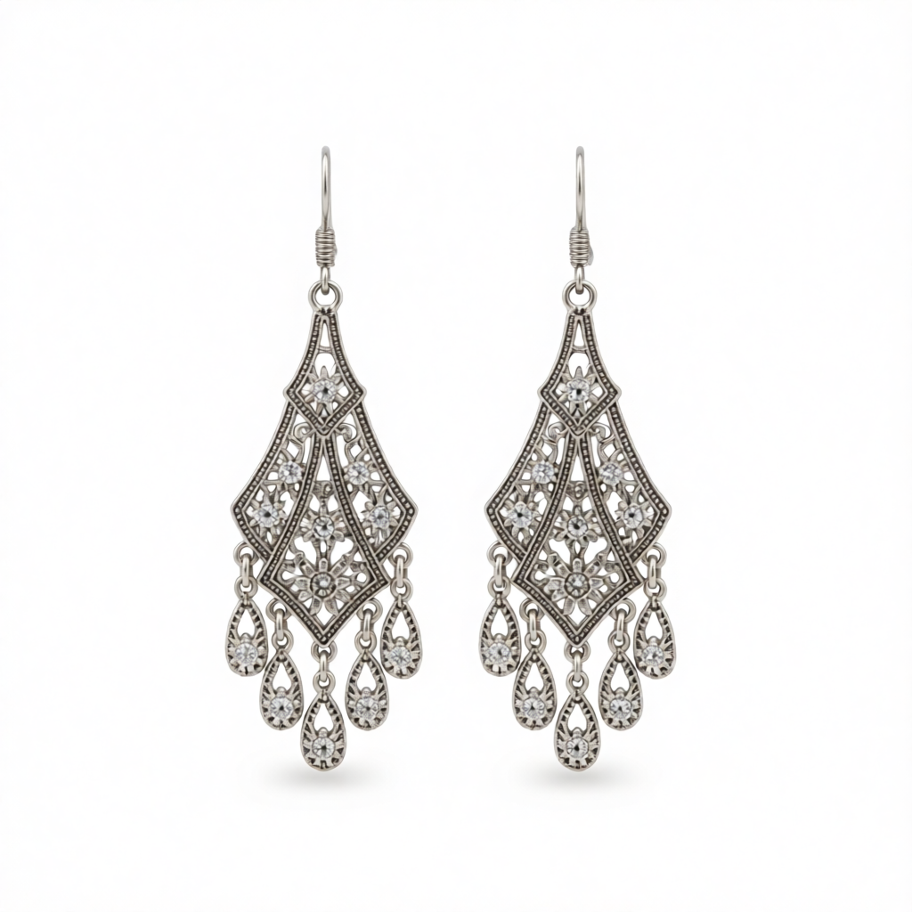 Silver-Plated Engraving Hollow Drop Earrings
