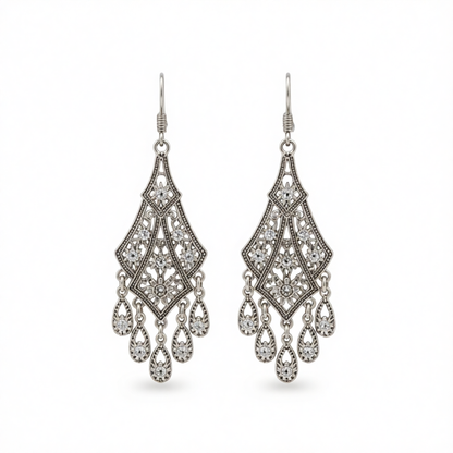 Silver-Plated Engraving Hollow Drop Earrings