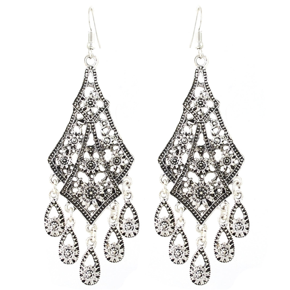 Silver-Plated Engraving Hollow Drop Earrings