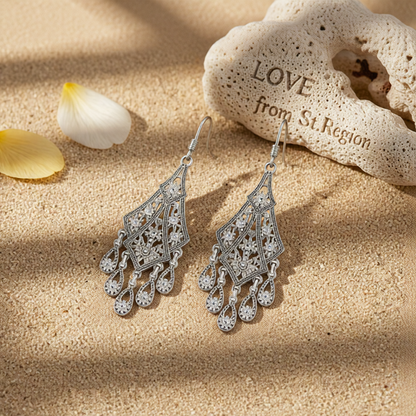 Silver-Plated Engraving Hollow Drop Earrings