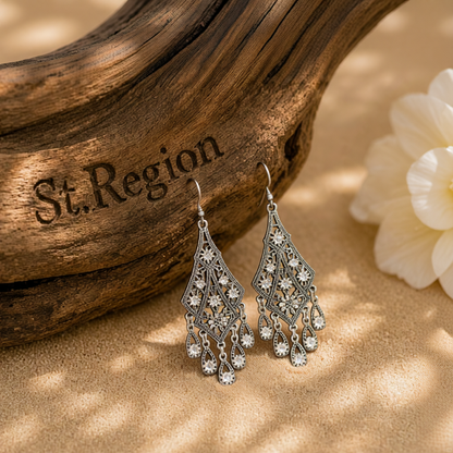 Silver-Plated Engraving Hollow Drop Earrings