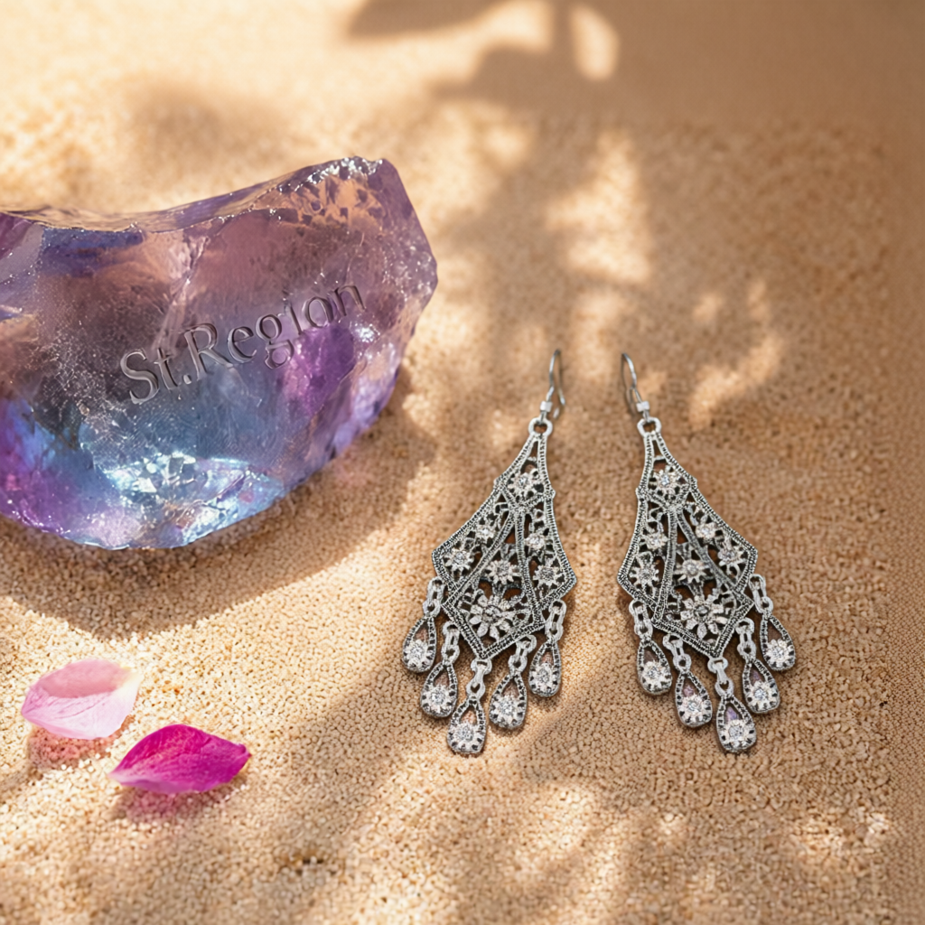 Silver-Plated Engraving Hollow Drop Earrings