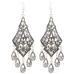 Silver-Plated Engraving Hollow Drop Earrings