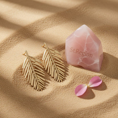 18K Gold-Plated Leaves Drop Earrings, gold drop earrings for women, dainty minimalist design, detail close-up