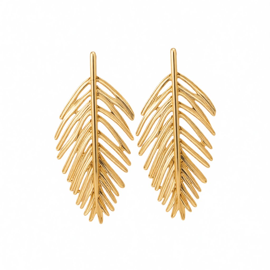 18K Gold-Plated Leaves Drop Earrings, gold drop earrings for women, dainty minimalist design, side view