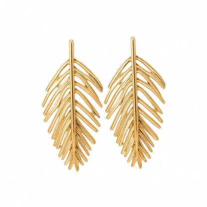18K Gold-Plated Leaves Drop Earrings, gold drop earrings for women, dainty minimalist design, side view