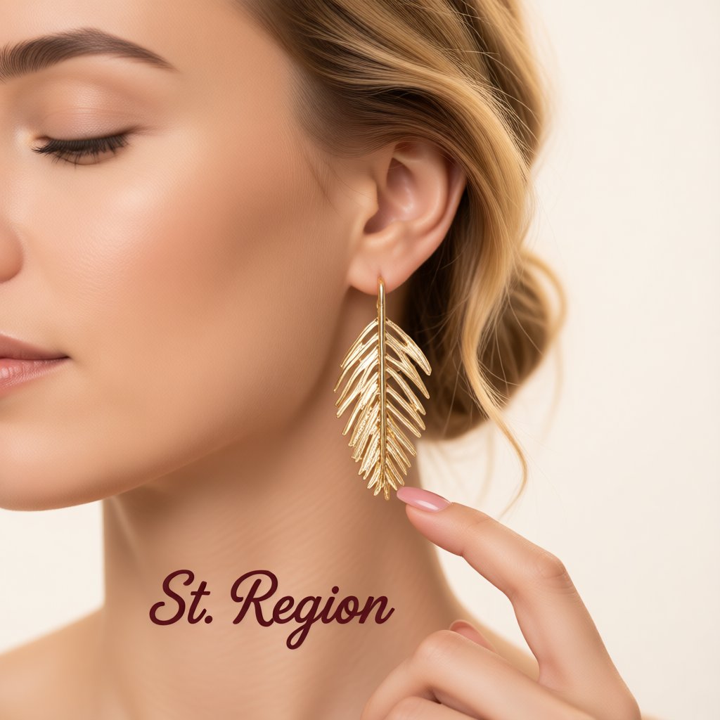 18K Gold-Plated Leaves Drop Earrings, gold drop earrings for women, dainty minimalist design, styled look