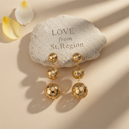 18K Gold-Plated Linking Sequin Ball Drop Earrings, gold drop earrings for women, botanical inspired, lifestyle look
