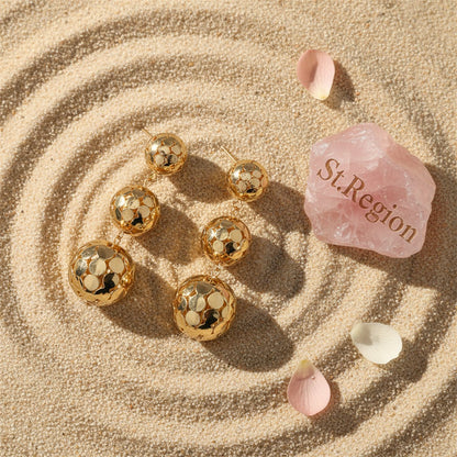 18K Gold-Plated Linking Sequin Ball Drop Earrings, gold drop earrings for women, botanical inspired, detail close-up
