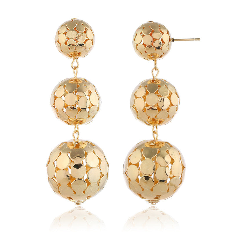 18K Gold-Plated Linking Sequin Ball Drop Earrings, gold drop earrings for women, botanical inspired, side view