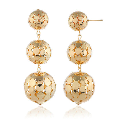 18K Gold-Plated Linking Sequin Ball Drop Earrings, gold drop earrings for women, botanical inspired, side view