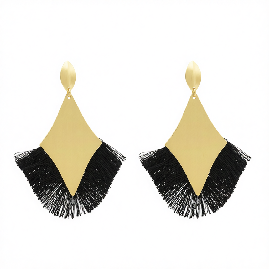 Black Polyster & 18K Gold-Plated Rhombus Tassel Fan Drop Earrings