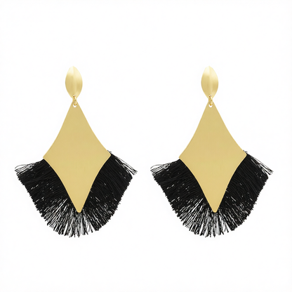 Black Polyster & 18K Gold-Plated Rhombus Tassel Fan Drop Earrings