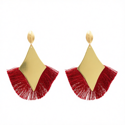Red Polyster & 18K Gold-Plated Rhombus Tassel Fan Drop Earrings