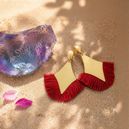 Red Polyster & 18K Gold-Plated Rhombus Tassel Fan Drop Earrings