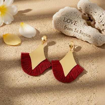 Red Polyster & 18K Gold-Plated Rhombus Tassel Fan Drop Earrings