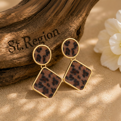Coffee Gabardine & 18K Gold-Plated Leopard Print Drop Earrings