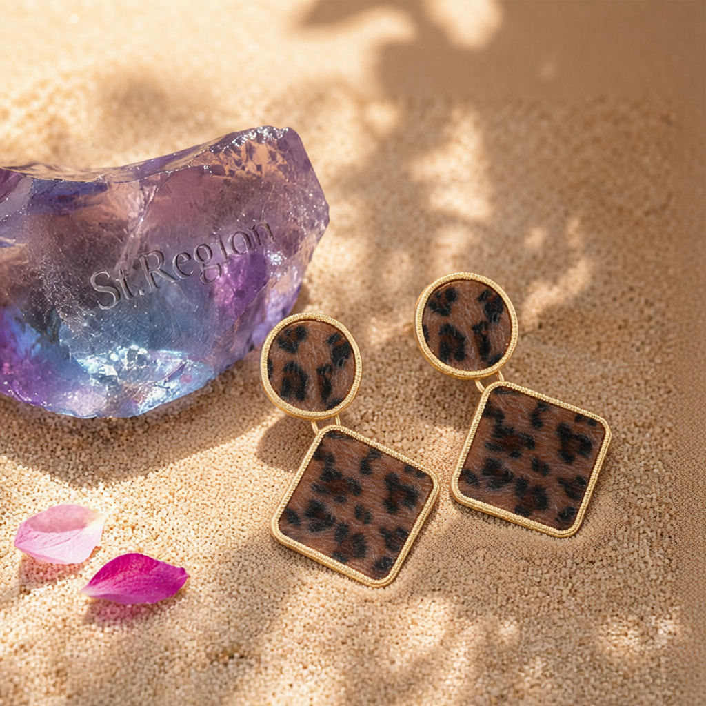 Coffee Gabardine & 18K Gold-Plated Leopard Print Drop Earrings