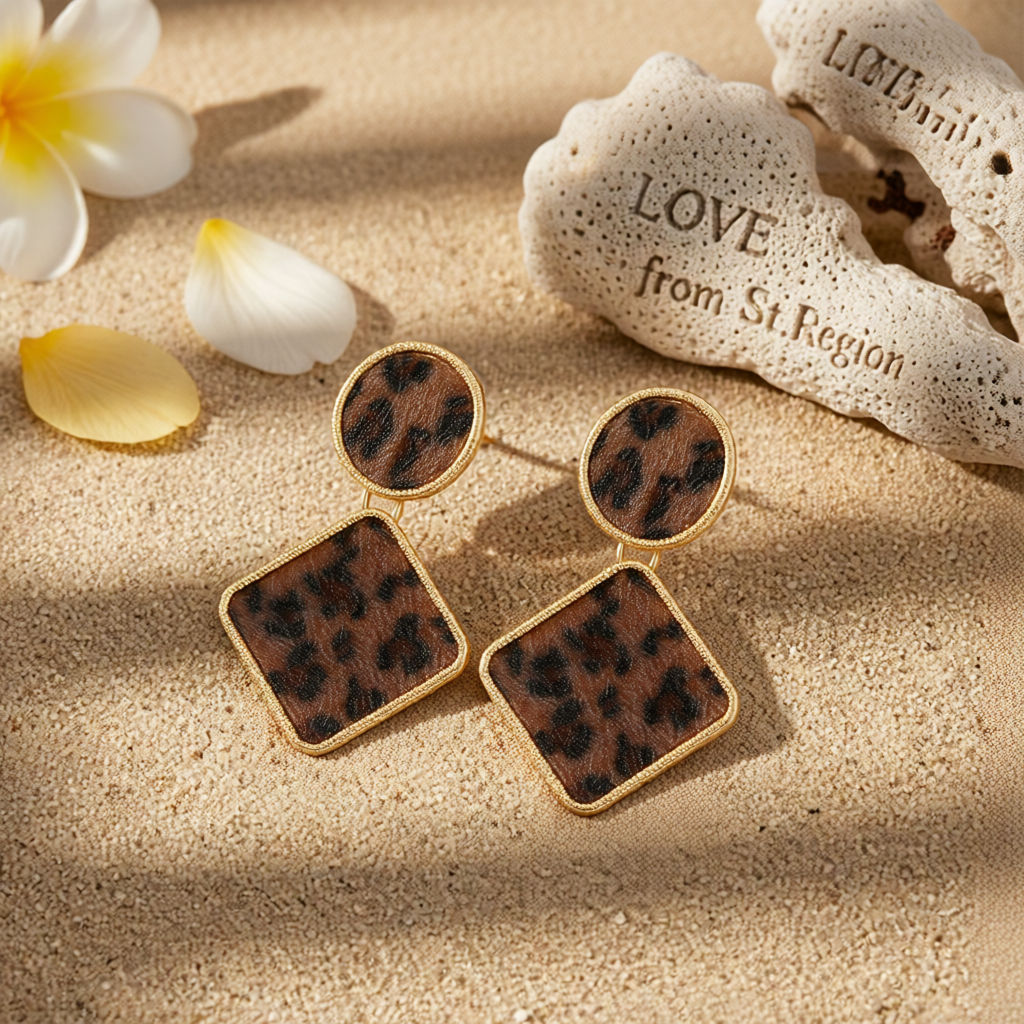 Coffee Gabardine & 18K Gold-Plated Leopard Print Drop Earrings