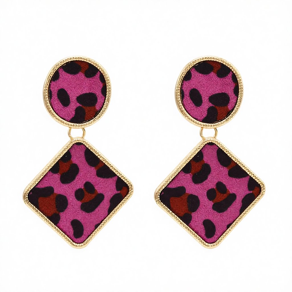 Rose Gabardine and 18K Gold-Plated Leopard Print Drop Earrings, gold drop earrings for women, side view