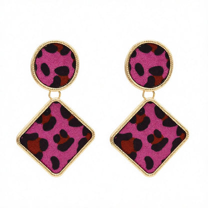 Rose Gabardine and 18K Gold-Plated Leopard Print Drop Earrings, gold drop earrings for women, side view