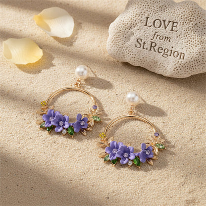 Pearl and Cubic Zirconia Floral Cluster Hoop Drop Earrings, drop earrings for women, lifestyle look